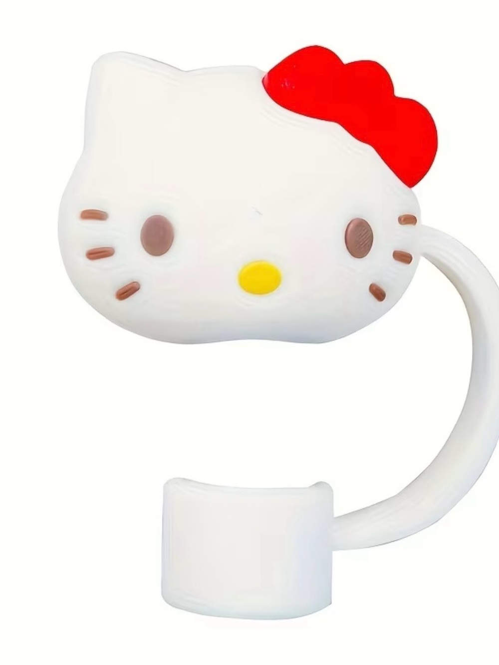 White Hello Kitty Head Straw Cover with Red Bow